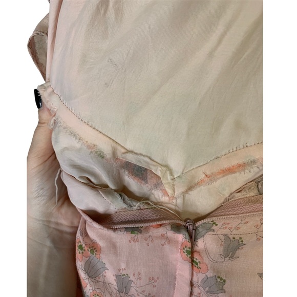 TERRI PETITES CALIFORNIA VINTAGE 1970'S PINK FLORAL ROMANTIC MAXI DRESS BOHO JP9 - Picture 9 of 9